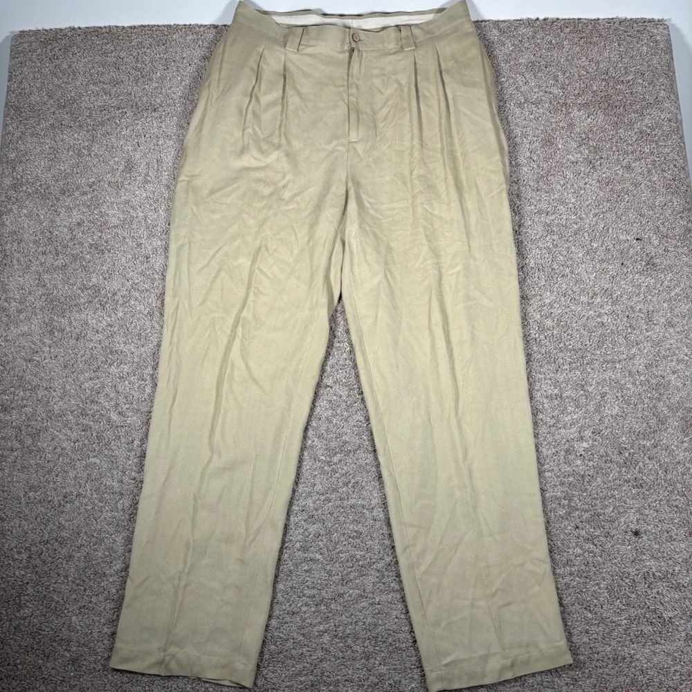 Folio‎ New York Silk Dress Pants Pleated Khaki Trousers Mens Size 36